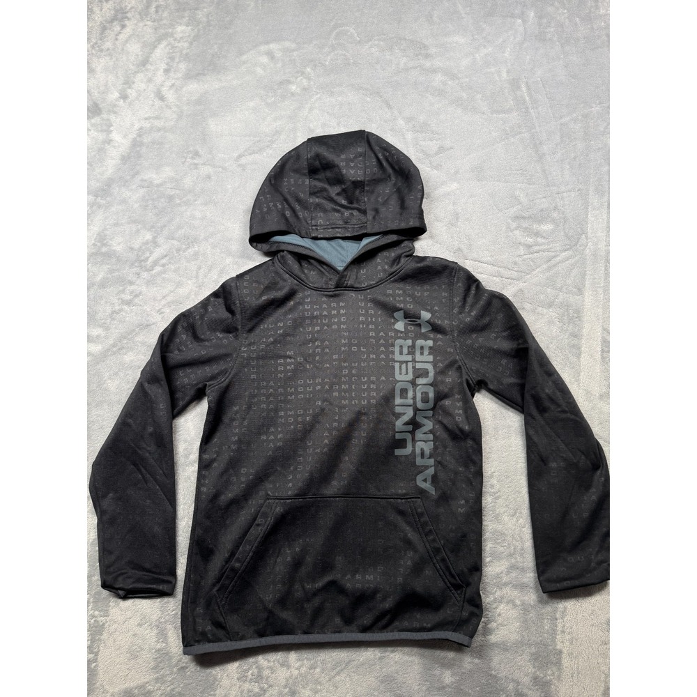 Under Armour ColdGear Hoodie Youth Medium Black All Over Logo Loose Gym Training
